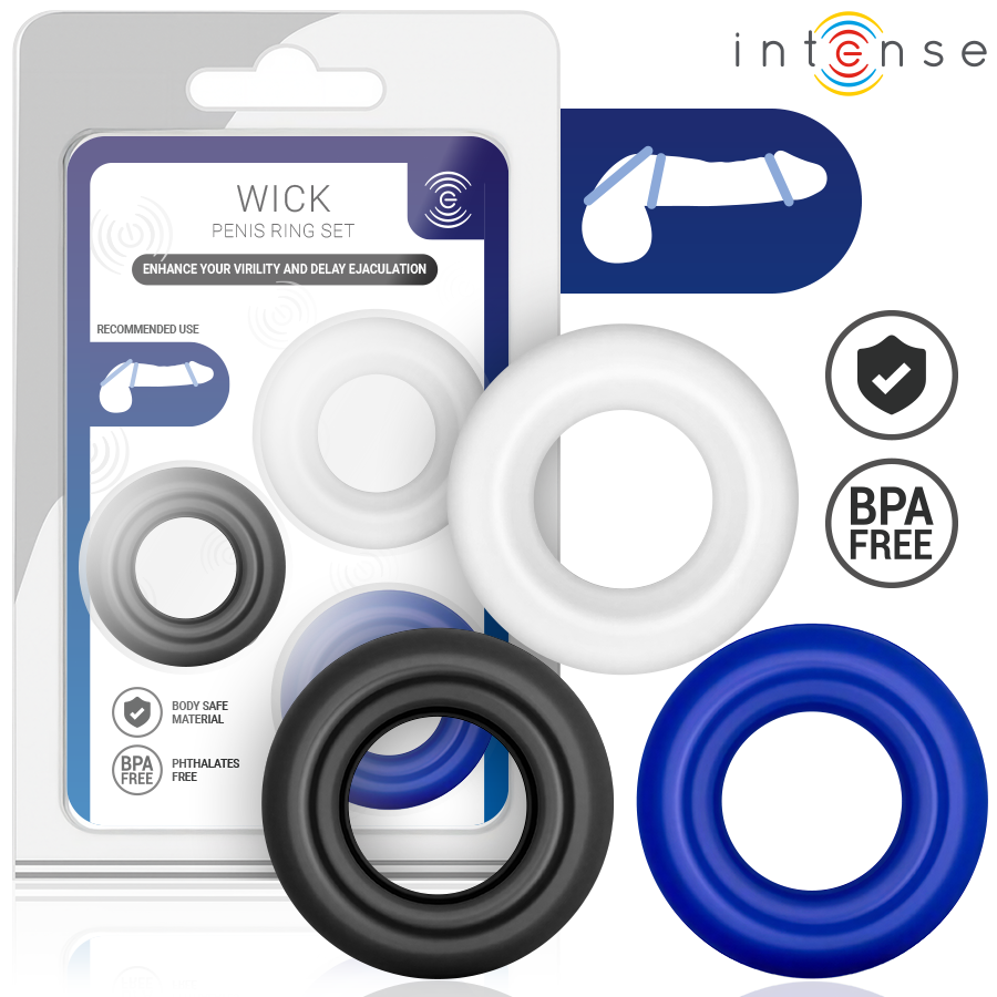 INTENSE - WICK SET OF 3 PENIS RINGS VARIOUS COLORS INTENSE FOR HIM