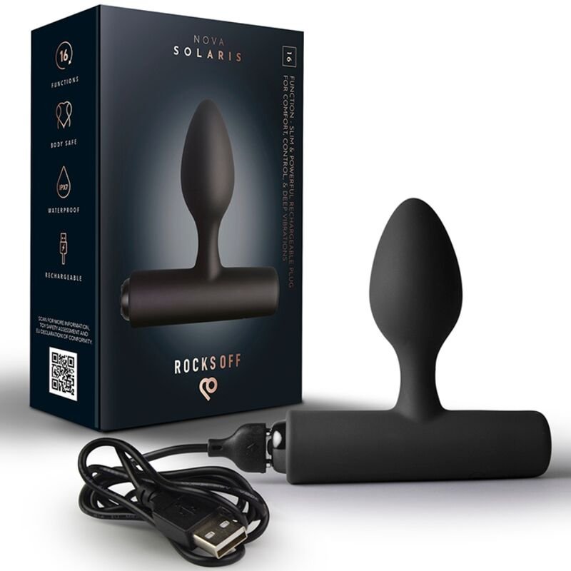 ROCKS-OFF - NOVA SOLARIS RECHARGEABLE SLIM & POWERFUL ANAL PLUG 16 FUNCTION BLACK ROCKS-OFF