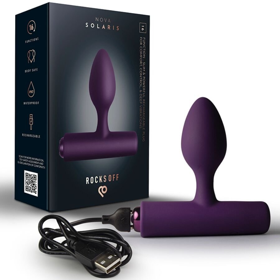 ROCKS-OFF - NOVA SOLARIS RECHARGEABLE SLIM & POWERFUL ANAL PLUG 16 FUNCTION PURPLE ROCKS-OFF