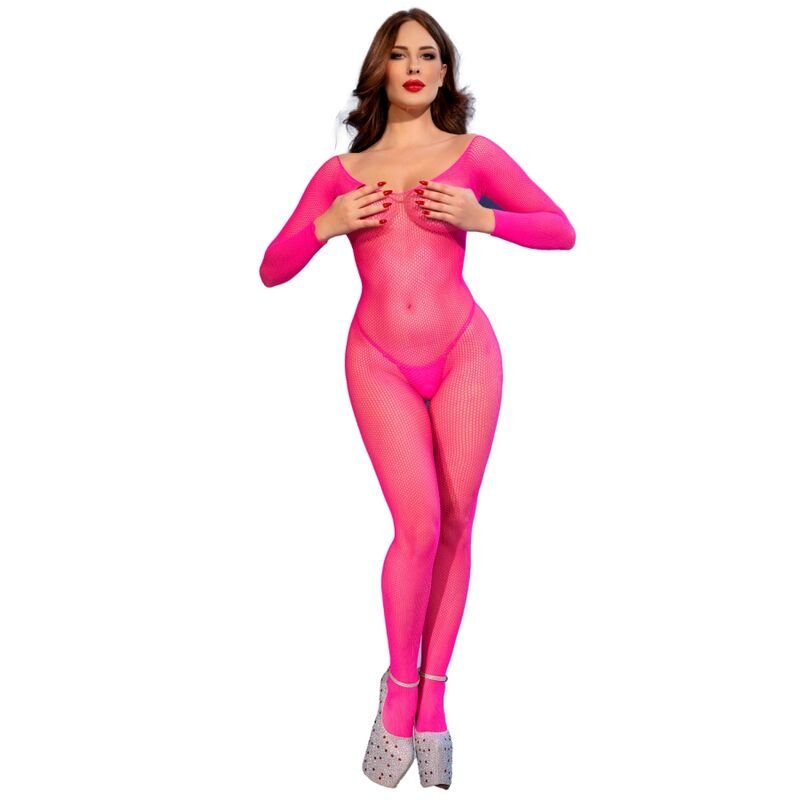 CHILIROSE - CR 4894 NEON PINK MESH BODYSTOCKING S/M CHILIROSE CORSETS