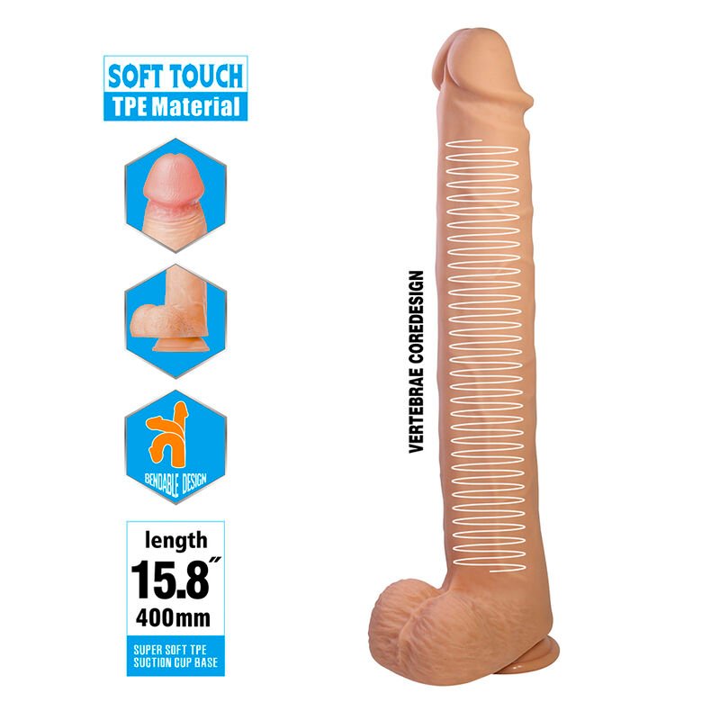 PRETTY LOVE - PAT FLEXIBLE REALISTIC DILDO WITH SUCTION CUP FLESH 40 CM -Ø- 6 CM