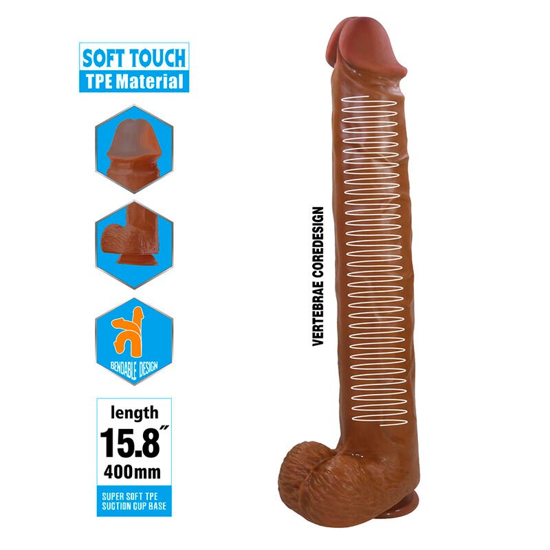 PRETTY LOVE - PAT REALISTIC FLEXIBLE DILDO WITH SUCTION CUP 40 CM -Ø- 6 CM BROWN