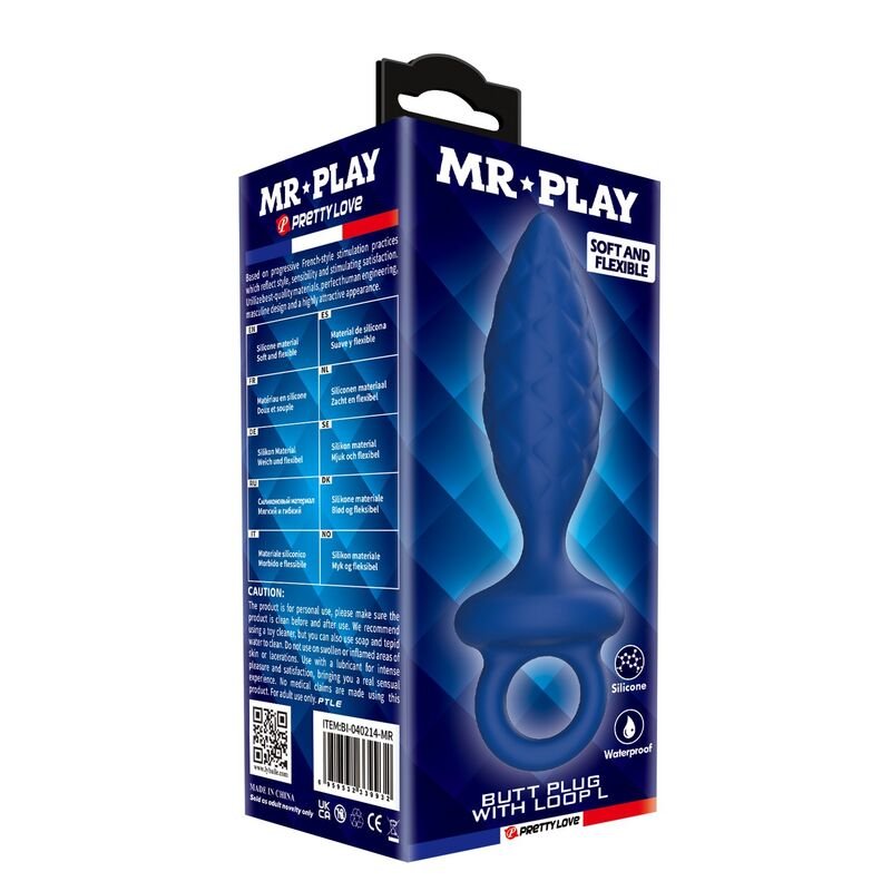MR PLAY - TEXTURED ANAL PLUG WITH RING BLUE L