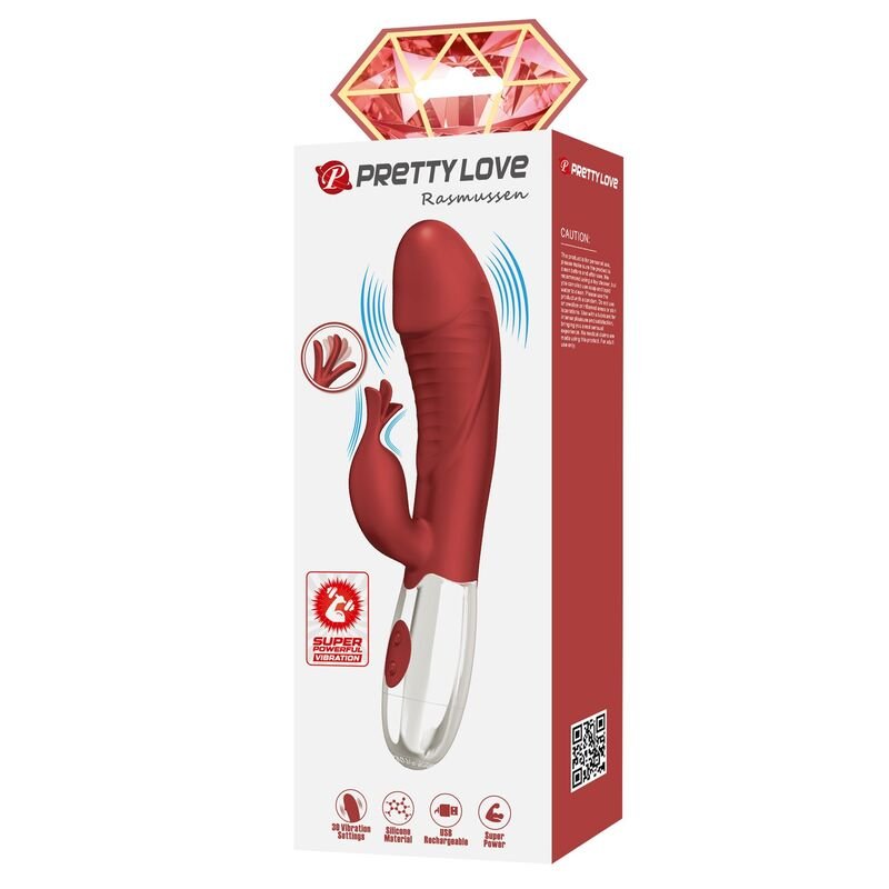 PRETTY LOVE - ROSEWOOD RABBIT VIBRATOR 30 FUNCTIONS USB RECHARGEABLE RED