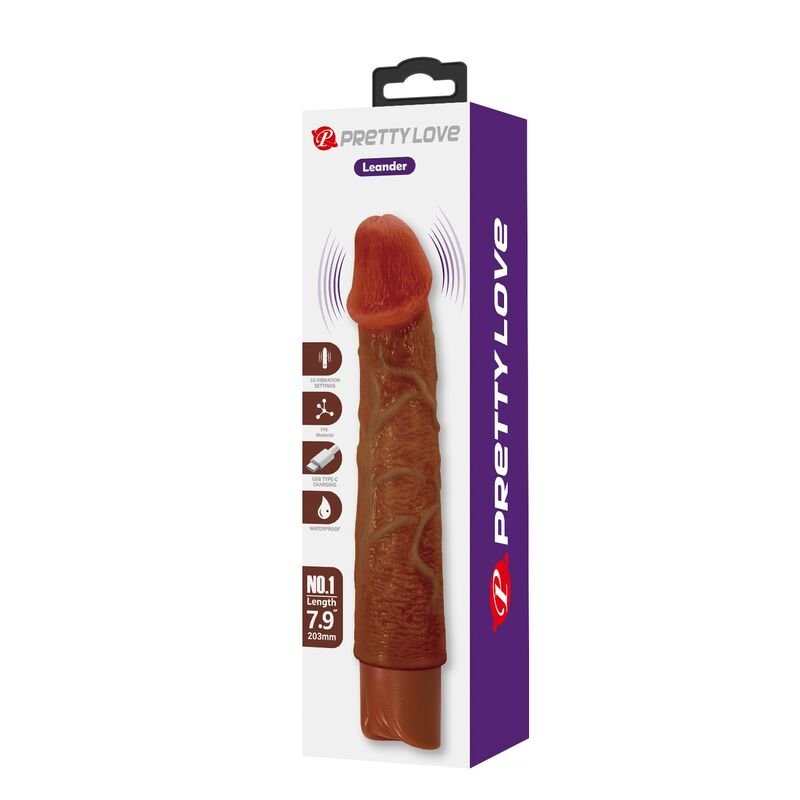 PRETTY LOVE - LEONARDO REALISTIC VIBRATOR 20 CM Ø 4 CM BROWN