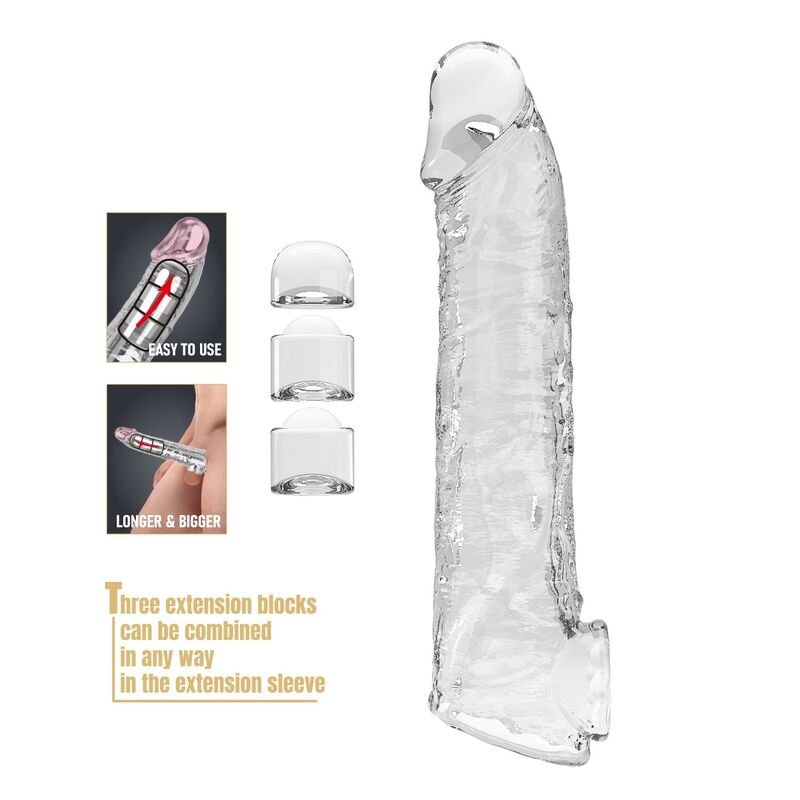 PRETTY LOVE - ADJUSTABLE PENIS EXTENSION SLEEVE 26 CM Ø 4 CM TRANSPARENT