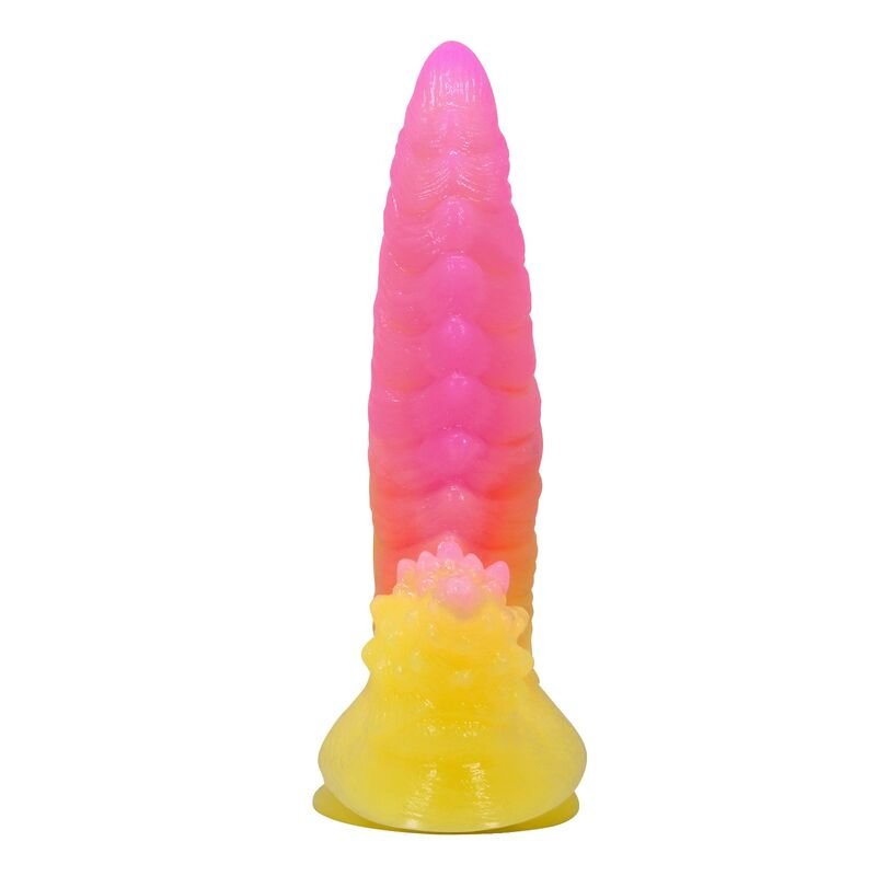 POWER MONSTERS - RIPPLIED MONSTER FANTASY DILDO WITH SUCTION CUP 22.5 CM Ø 5.5 CM PINK & YELLOW