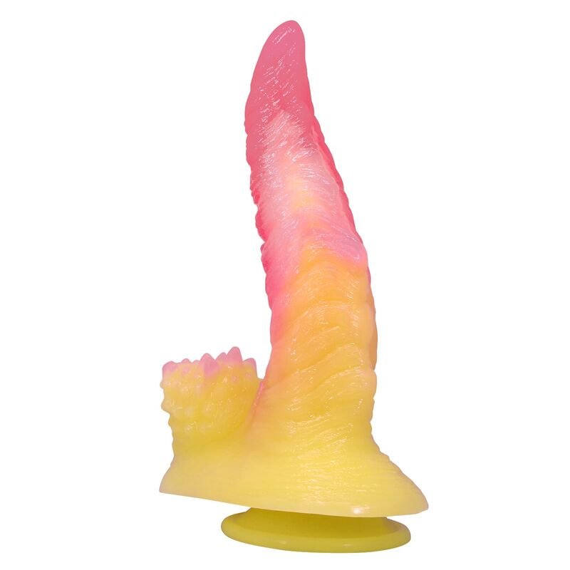 POWER MONSTERS - RIPPLIED MONSTER FANTASY DILDO WITH SUCTION CUP 22.5 CM Ø 5.5 CM PINK & YELLOW POWER MONSTERS