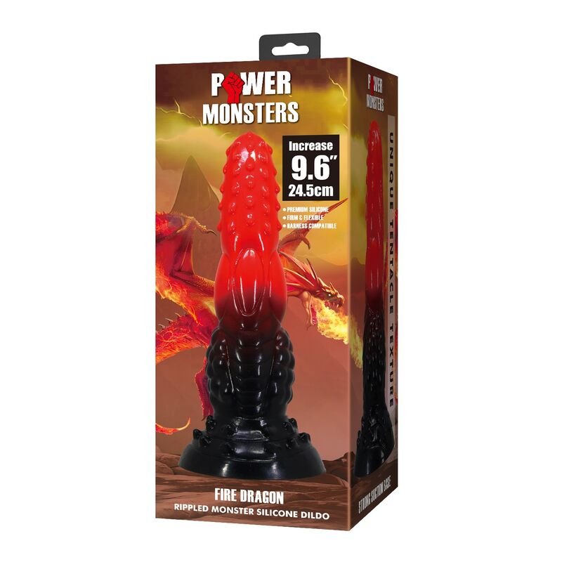 POWER MONSTERS - FIRE DRAGON FANTASY DILDO WITH SUCTION CUP 24.5 CM Ø 5.8 CM RED & BLACK
