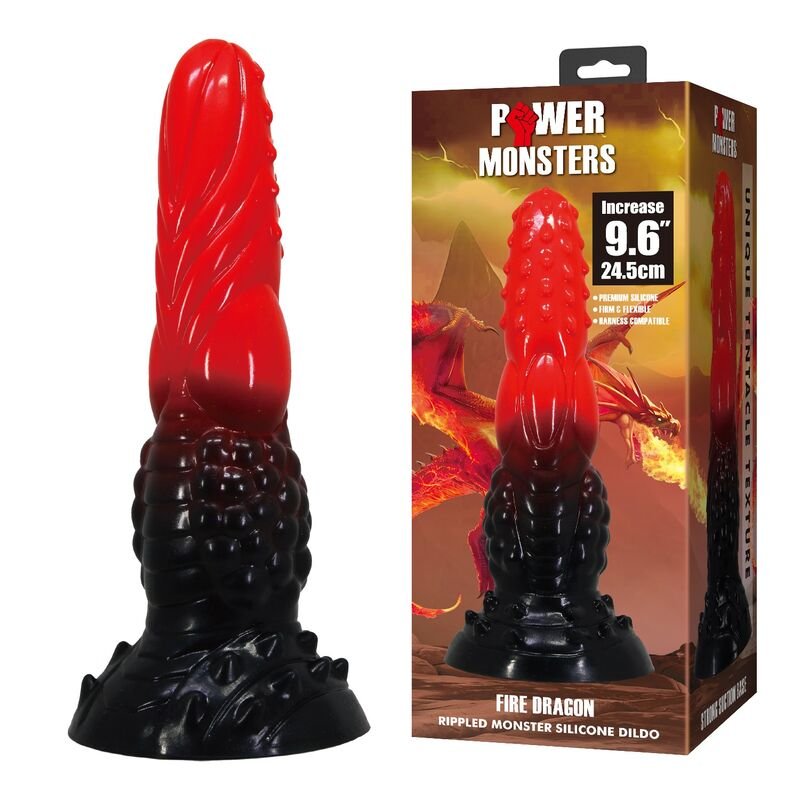 POWER MONSTERS - FIRE DRAGON FANTASY DILDO WITH SUCTION CUP 24.5 CM Ø 5.8 CM RED & BLACK