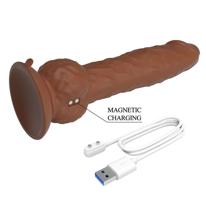 PRETTY LOVE - EREN THRUSTING VIBRATING DILDO 20.5 CM Ø 4.5 CM BROWN