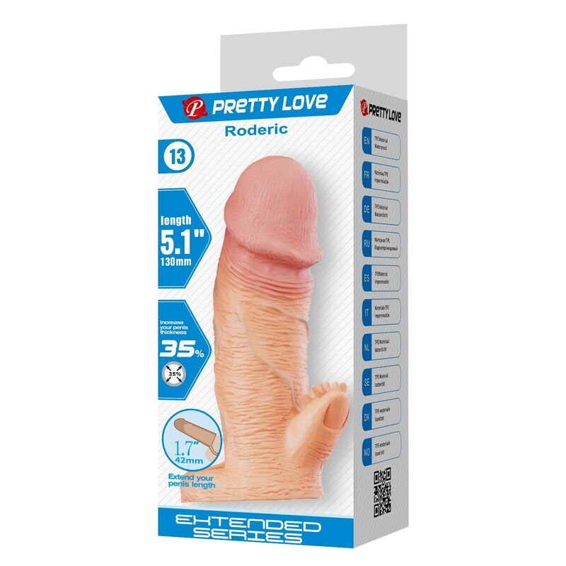 PRETTY LOVE - RODERIC PENIS EXTENSION SLEEVE 13 CM Ø 3.8 CM NATURAL
