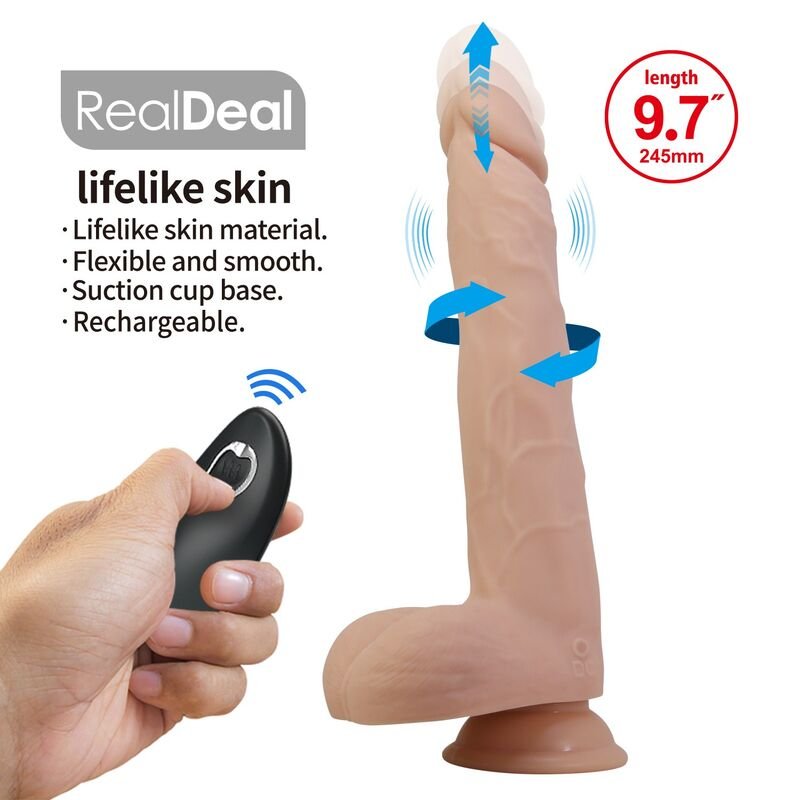 PRETTY LOVE - NOLAN THRUSTING & ROTATING VIBRATING DILDO REMOTE CONTROL 24.5 CM Ø 5 CM NATURAL