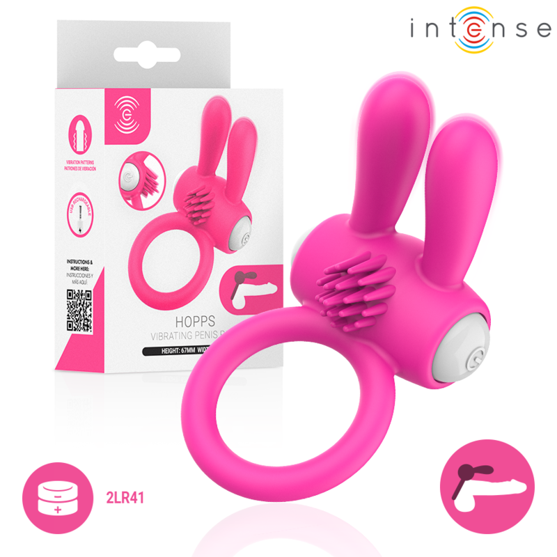 INTENSE - HOPPS VIBRATING PENIS RING WITH CLITORAL STIMULATION PINK INTENSE FOR HIM