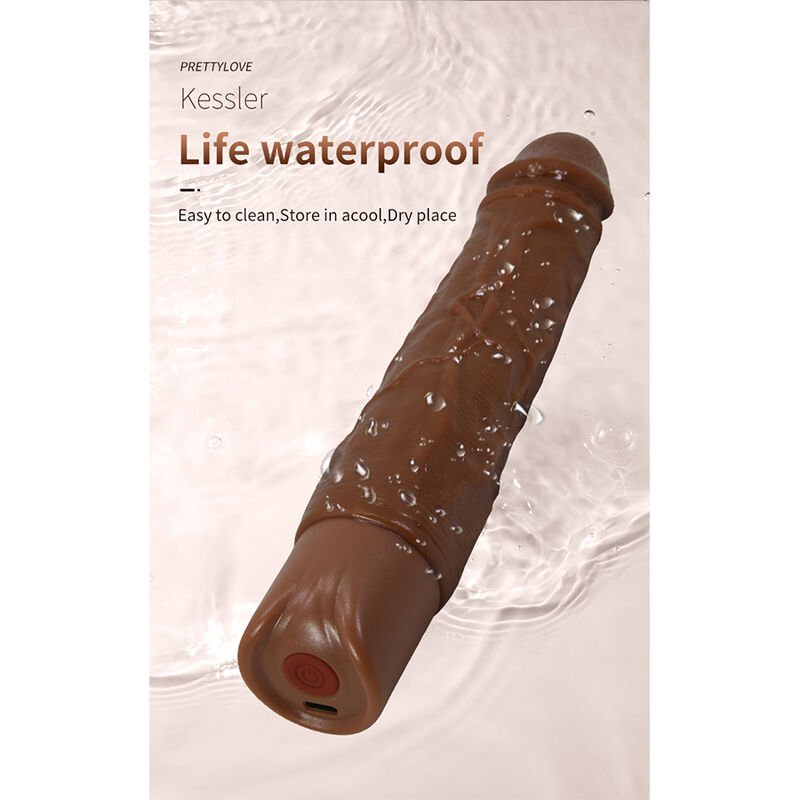 PRETTY LOVE - KESSLER REALISTIC VIBRATING DILDO WITH 10 VIBRATION MODES AND 10 THROWS, 22 CM, BROWN
