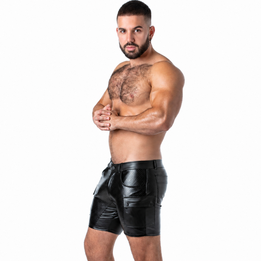 LOCKER GEAR - PUNCH HOLE LEATHERETTE CARGO SHORTS BLACK XL