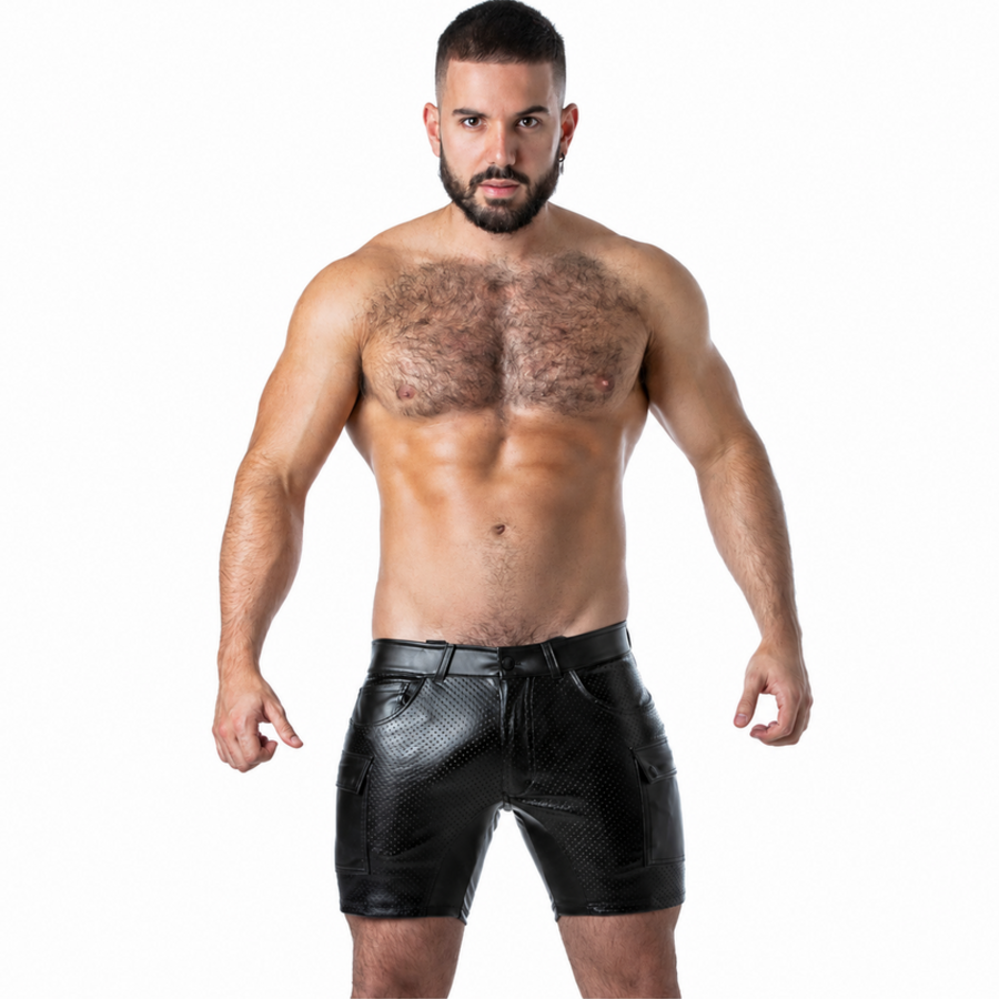 LOCKER GEAR - PUNCH HOLE LEATHERETTE CARGO SHORTS BLACK XL LOCKER GEAR