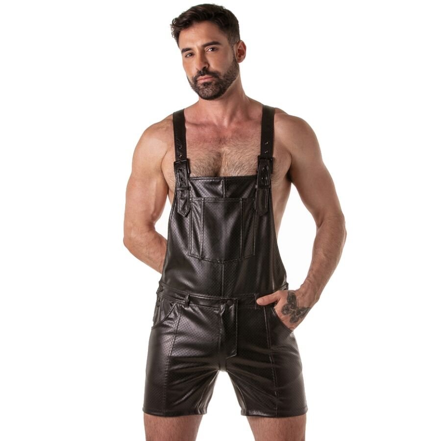 Locker Gear - Punch Hole Leatherette Short Overalls Black S