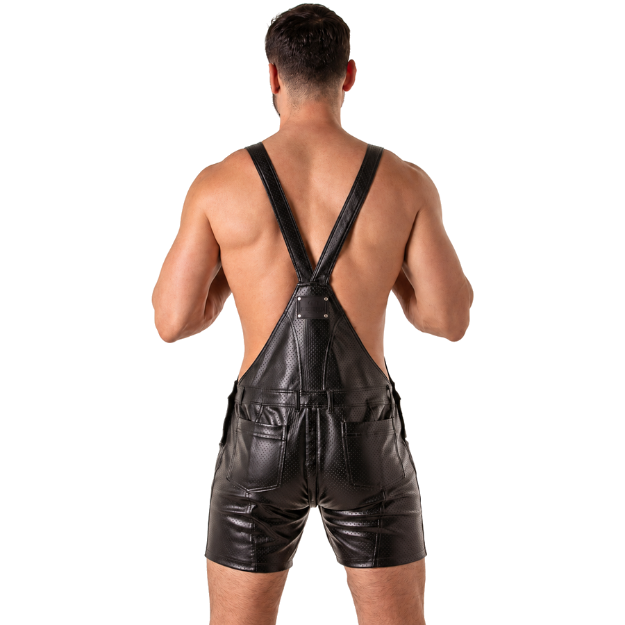 LOCKER GEAR - PUNCH HOLE LEATHERETTE SHORT OVERALLS BLACK L
