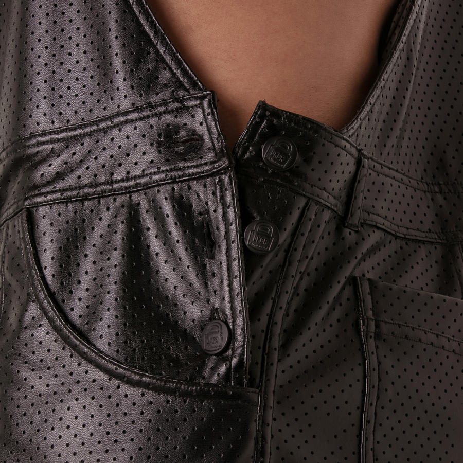 LOCKER GEAR - PUNCH HOLE LEATHERETTE SHORT OVERALLS BLACK L