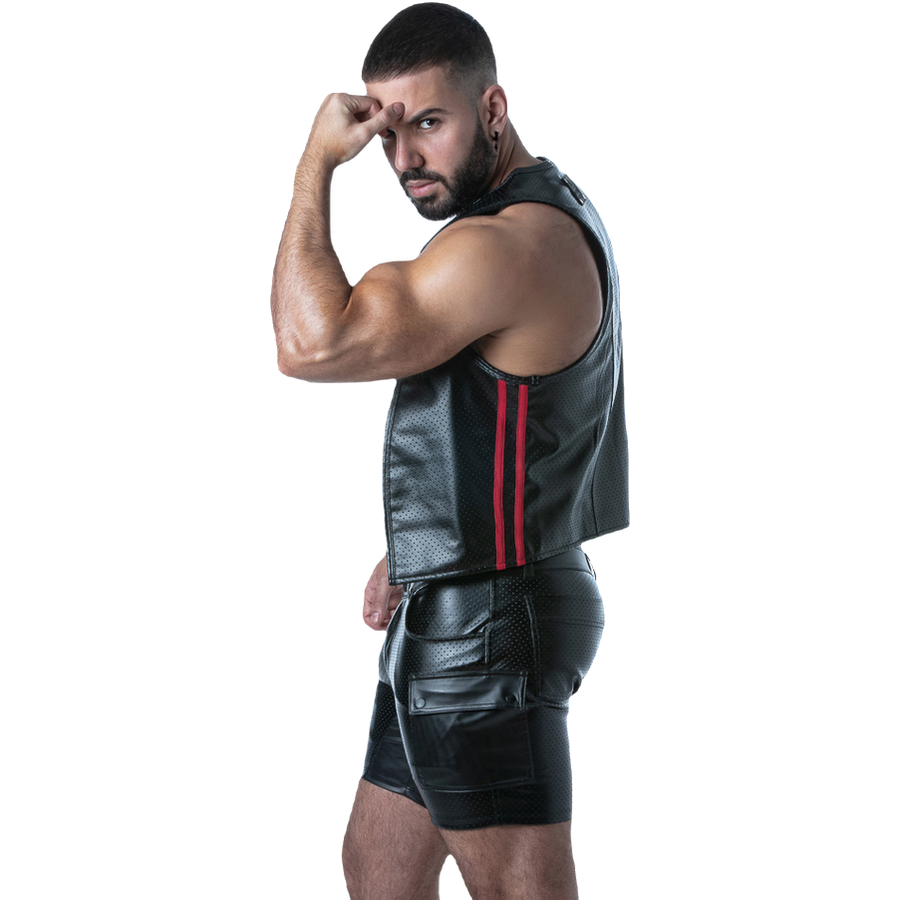 LOCKER GEAR - PUNCH HOLE LEATHERETTE VEST RED XL