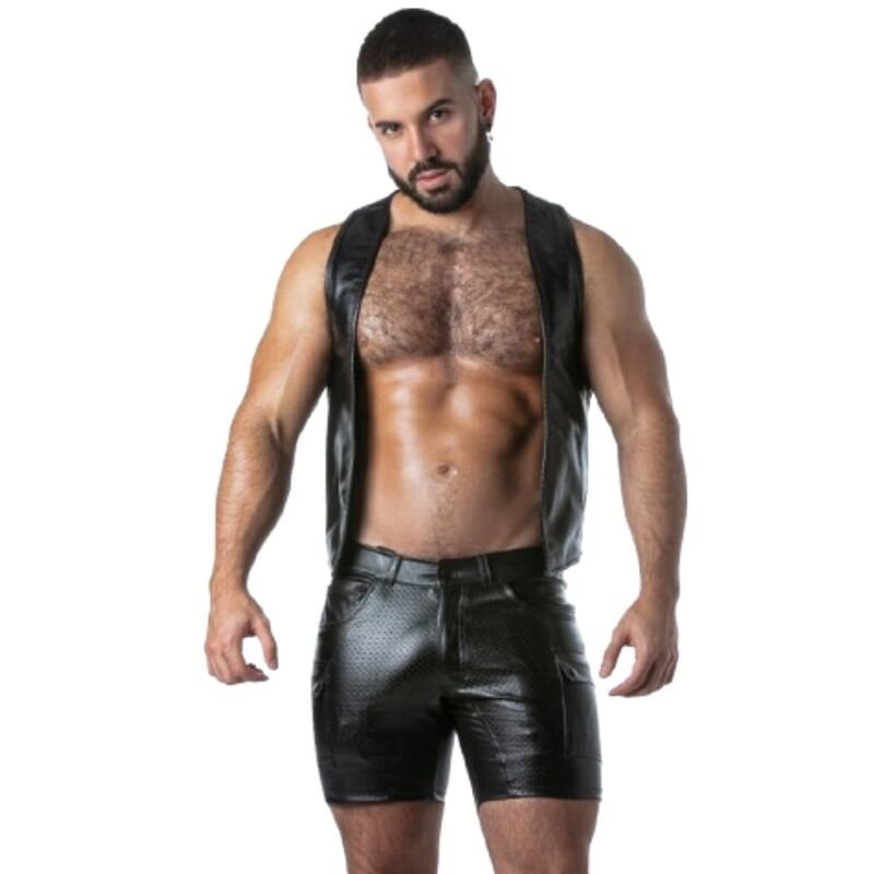 LOCKER GEAR - PUNCH HOLE LEATHERETTE VEST KHAKI S