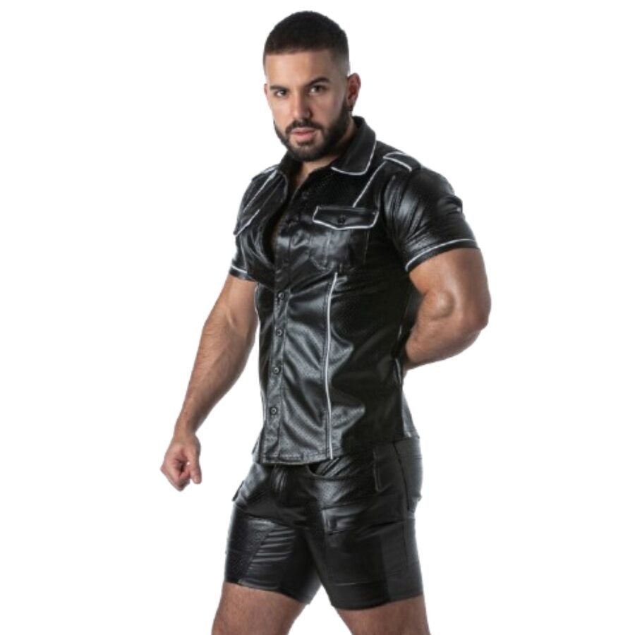 LOCKER GEAR - PUNCH HOLE LEATHERETTE SHIRT WHITE L