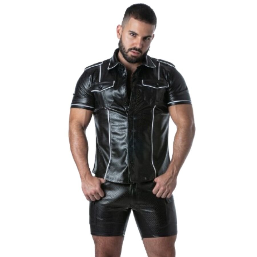 LOCKER GEAR - PUNCH HOLE LEATHERETTE SHIRT WHITE L LOCKER GEAR