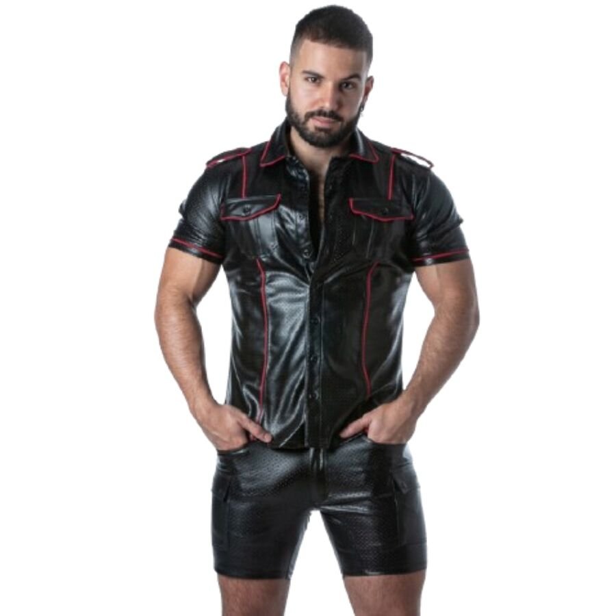 Locker Gear - Punch Hole Leatherette Shirt Red M