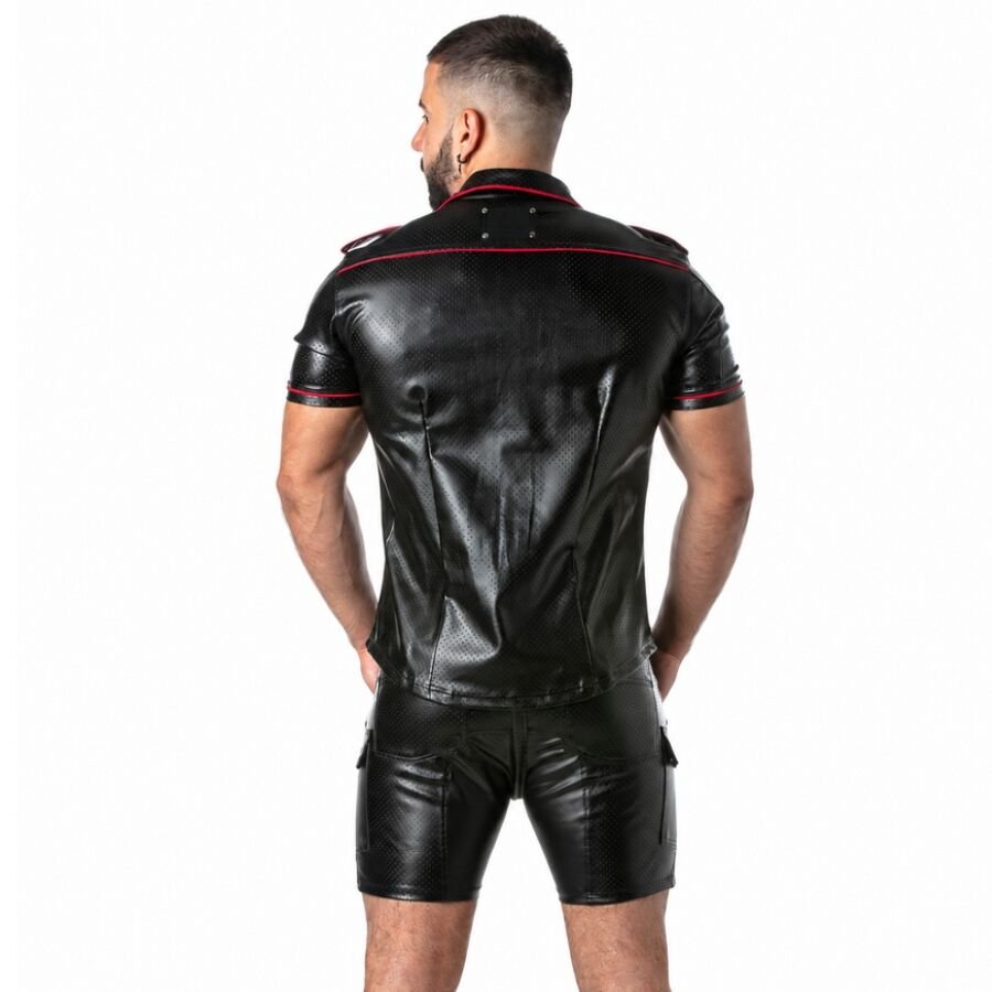 LOCKER GEAR - PUNCH HOLE LEATHERETTE SHIRT RED L