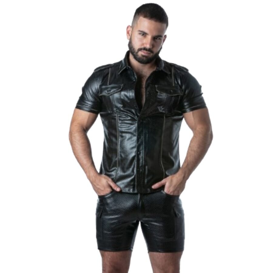 LOCKER GEAR - PUNCH HOLE LEATHERETTE SHIRT KHAKI L LOCKER GEAR