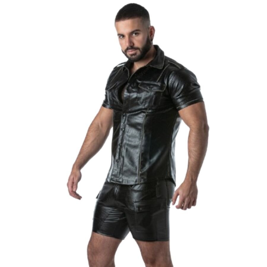 LOCKER GEAR - PUNCH HOLE LEATHERETTE SHIRT KHAKI XL