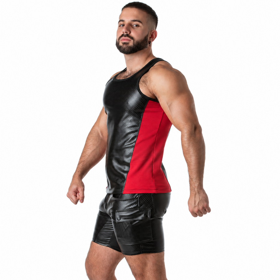 LOCKER GEAR - PUNCH HOLE LEATHERETTE TANK TOP RED M