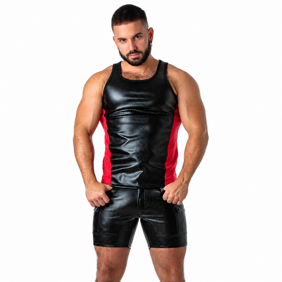 LOCKER GEAR - PUNCH HOLE LEATHERETTE TANK TOP RED M