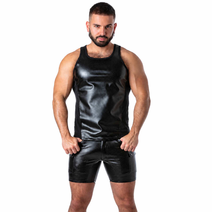 LOCKER GEAR - PUNCH HOLE LEATHERETTE TANK TOP BLACK M LOCKER GEAR